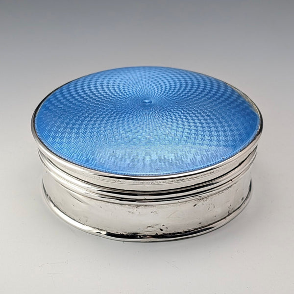 1926年 英国アンティーク ブルーギロシェエナメル 純銀製ジュエリーボックス 120g